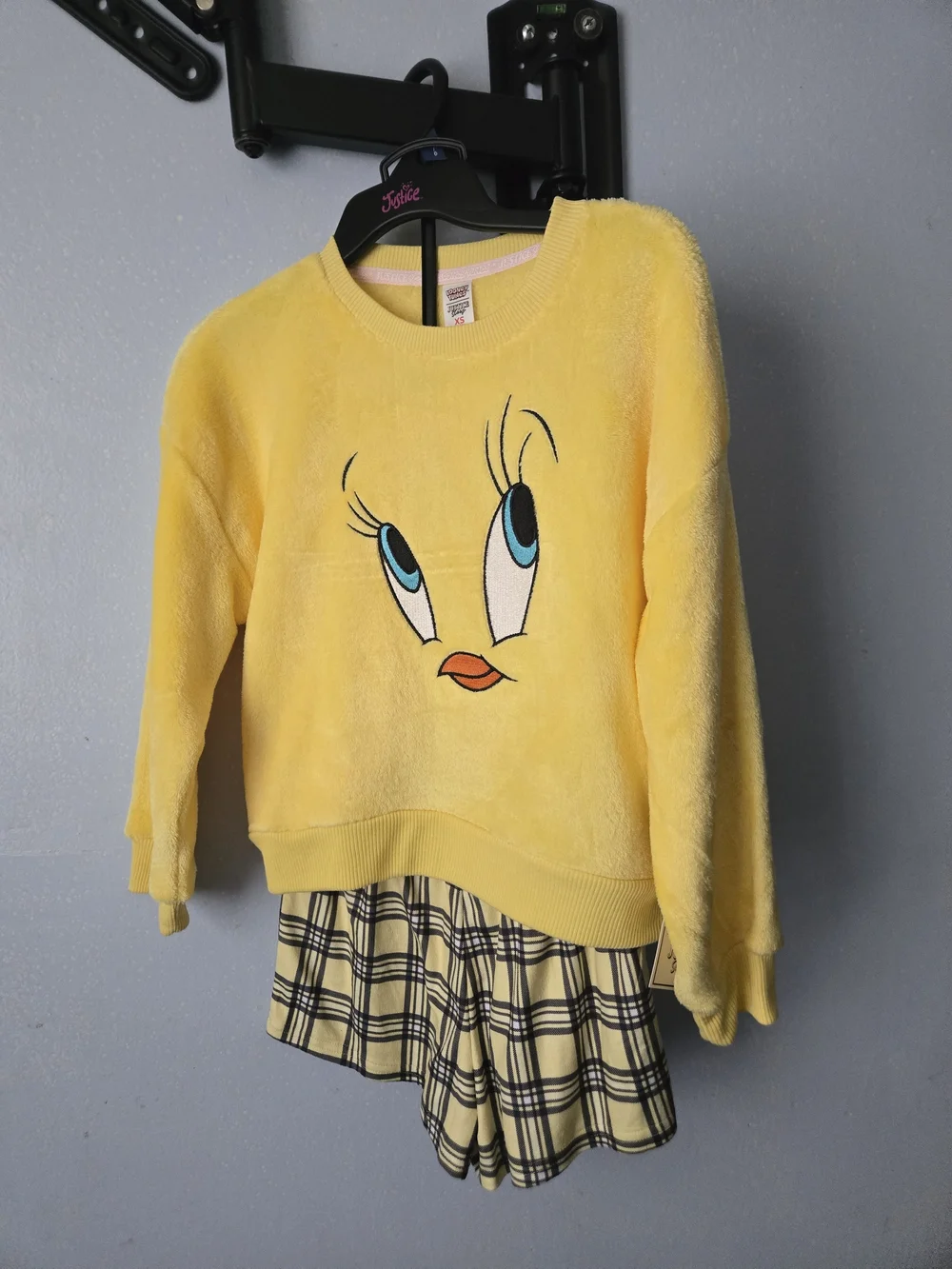 Justice Yellow Tweety Face Plush Crewneck Sweatshirt